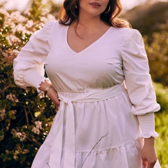 Eloquii White Mini Dress with Eyelet Sleeves - Picture 3 of 9